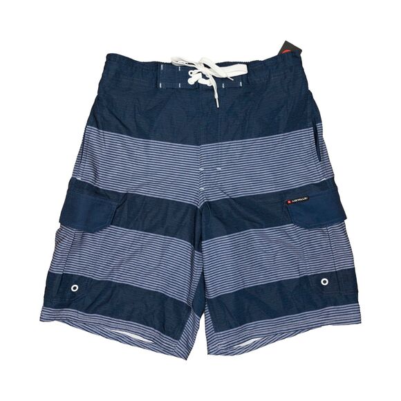 Air Walk Men Stretch Drawstring Side Pockets Stripe Trunks Navy Size S - Picture 1 of 2